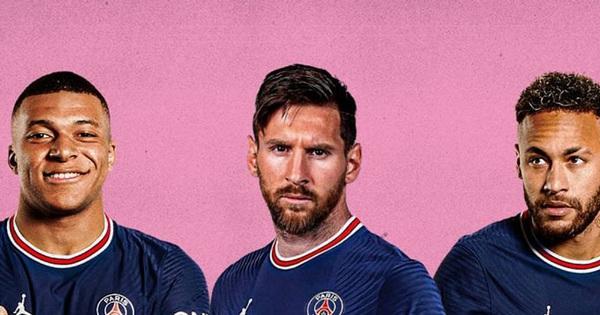 Hình ảnh bộ đôi siêu sao Neymar và Kylian Mbappé trong màu áo Paris Saint-Germain thể hiện sức mạnh tấn công khủng khiếp của đội bóng