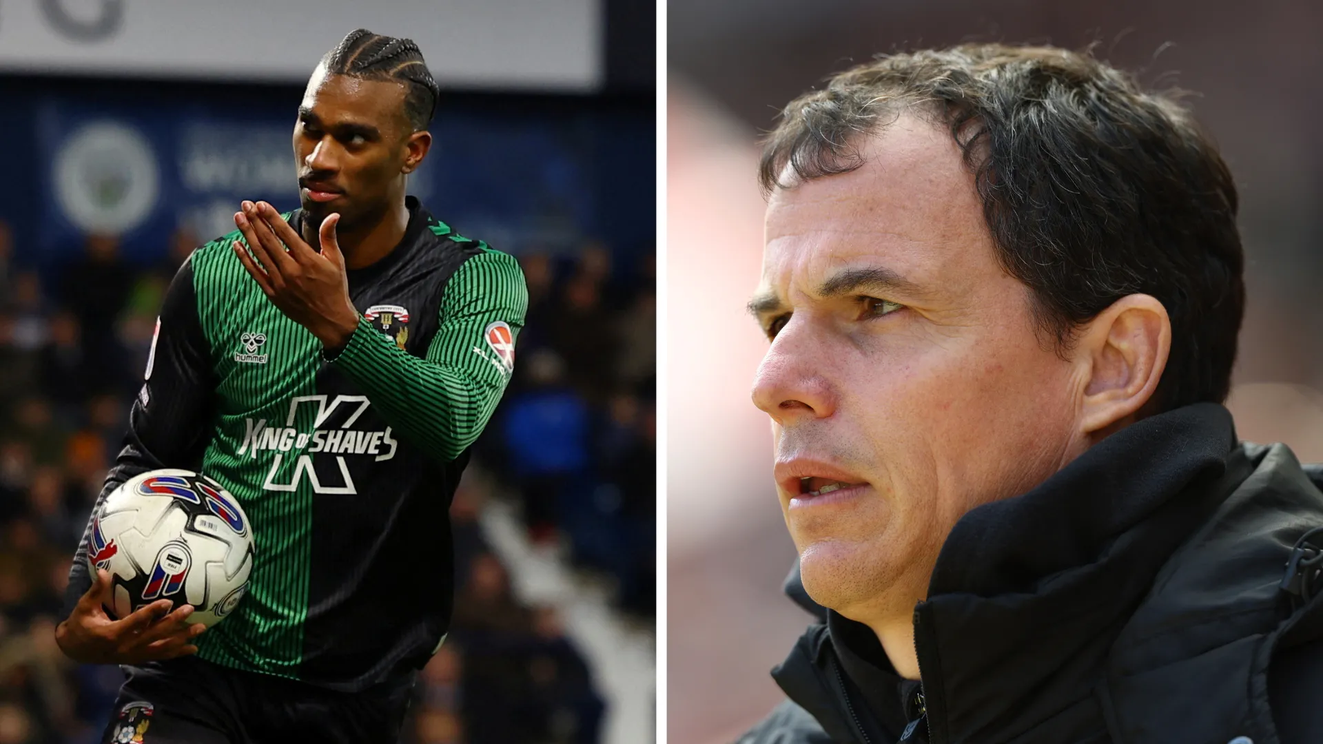 Haji Wright của Coventry City và HLV Regis Le Bris của Sunderland trước cuộc đối đầu play-off