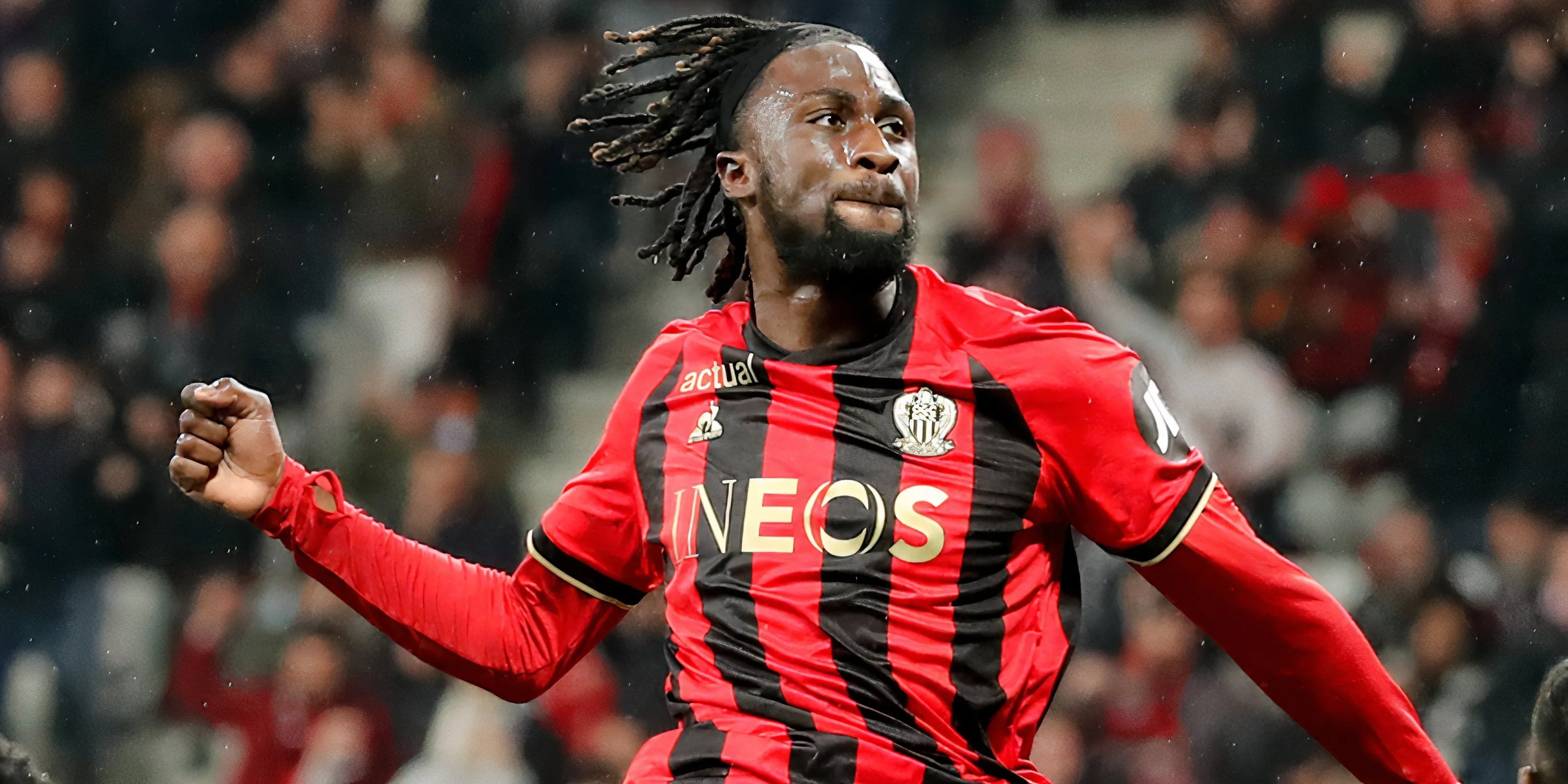 Evann Guessand ăn mừng bàn thắng cho Nice, mục tiêu của Crystal Palace